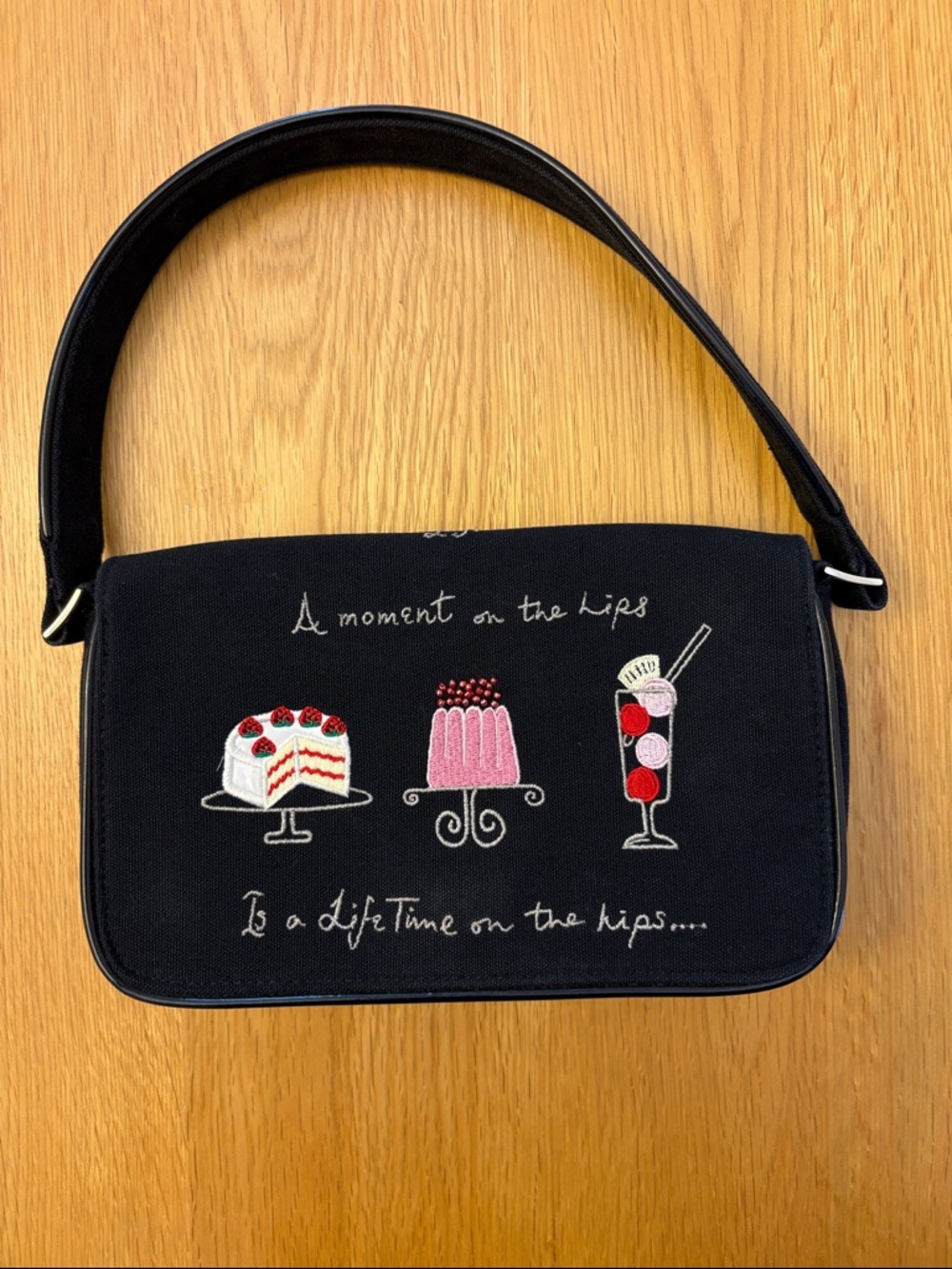 Vintage Lulu Guinness, London circa 2000, Black Embroidered Shoulder Bag